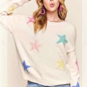 ADORA Women's Sweater with Multicolor Star Design | boho preppy kawaii sweater